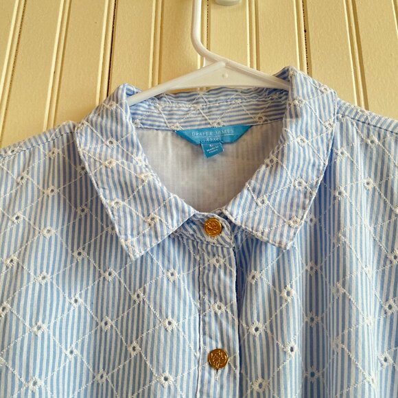 NWT Draper James RSVP puff sleeve blue eyelet shirt dress sz Large - Picture 5 of 11